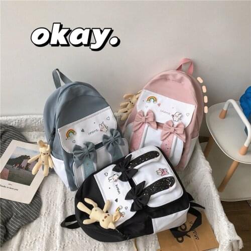 Kawaii Nylon High Capacity Woman Backpack Fashion Letter School Bag Cute Cartoon Multifunction Teenage Girl Shoulder Travel Bag