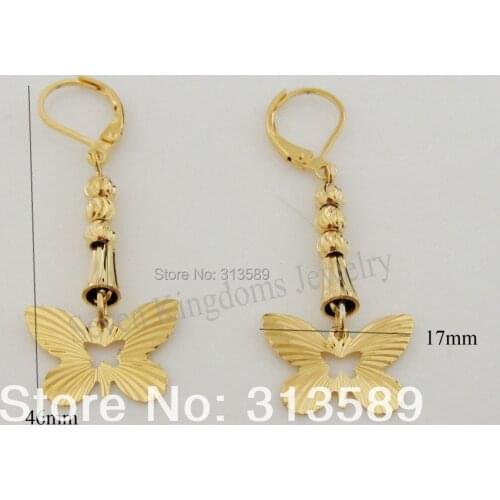 /MIN ORDER 10$ CAN MIX DESIGN /TOP QUALITY 24K YELLOW GOLD GP FILL BRASS BUTTERFLY DANGLER TALL 1.8" EARRING/GREAT GIFT