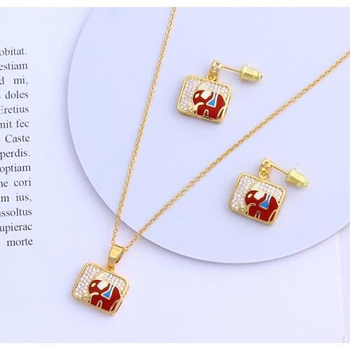 Bohemian Color Enamel Jewelry Set Ladies Declaration Earrings Necklace Set