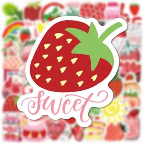 50 PCS Lovely Strawberry Dessert Girl Heart Stickers Funny Laptop Guitar Skateboard Luggage Waterproof Graffiti Spoof Kids Toys