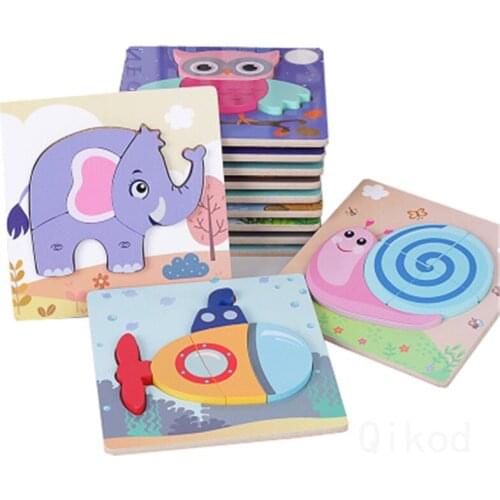Montessori Educational Wooden toy 3D Puzzle Cartoon Animal Traffic Wooden Sensory Mathematics Jigsaw Brain Training Early Toy