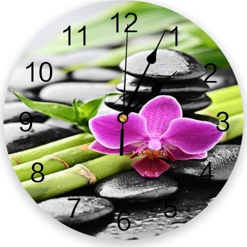 Orchid Dewdrop Zen Stone Arrow Bamboo Creative Wall Clock For Home Office Decoration Living Room Bedroom Kids Room Hanging Watch