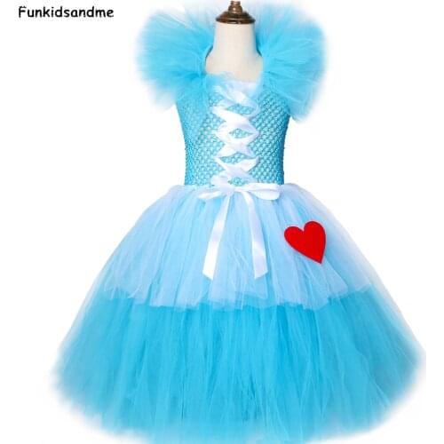 Girls Alice Tutu Dress Sky blue & White Tulle Princess Girls Birthday Party Dress Kids Halloween Carnival Alice Cosplay Costume