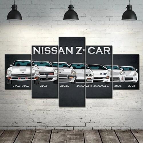 5 Pieces Nissan Z Historical Model Poster Canvas HD Print Painting For Modern Decorative Bedroom Wall Art Urban Landscape Pictur