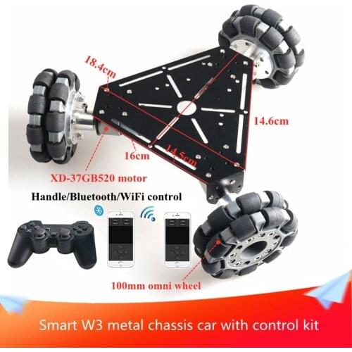 With Control Kit W3 100mm Omnidirectional Wheel Car Chassis Triangle Metal Panel Kit 3pcs DC 12V Motors for Arduino DIY RC Toy