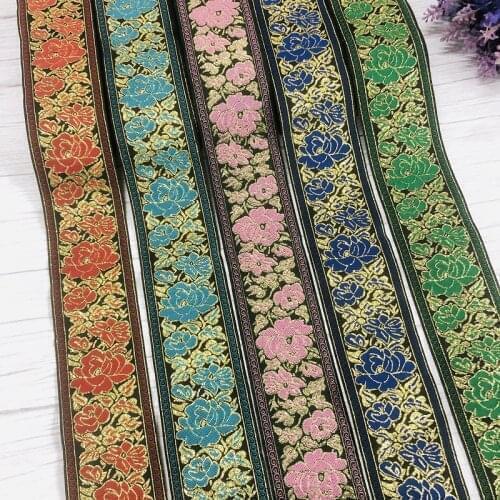 Wide about 5cm 10yards/lot Woven Jacquard Ribbon webbing flowers pattern for clothing Accessories CH-9292