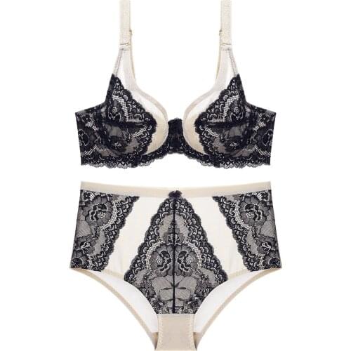 Sexy Deep V Lace Stitching Underwear Set Gathers Up The Side Breast Ultra-thin Ladies Bra Set See-through Underwear Panties