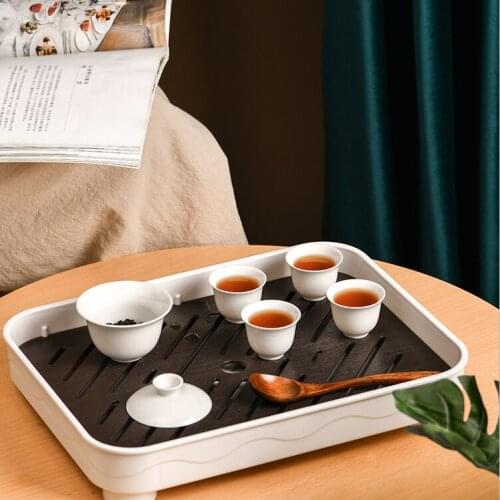 Drain Chinese Tea Tray Afternoon Serving Luxury White Tea Tray Decorative Handmade Modern Dienblad Kitchen Teaware DH50CP