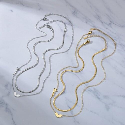 Trendy Heart Love Choker Snake Necklace Stainless Steel Gold Color Double Layer Chain Necklace Drop Shipping