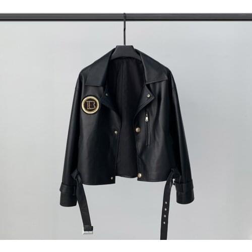 Spring New Style Leather Jacket Women Short Heavy Industry Leather Jacket Sheep Leather Motorcycle Casual Jacket Motorcycle