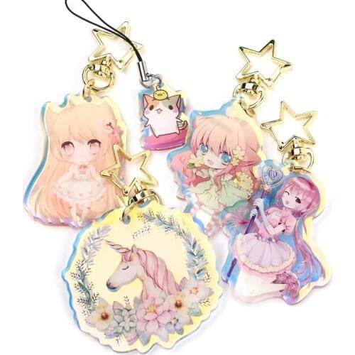 VOGRACE design your own Custom Acrylic Two Sided Printing Holographic epoxy Acrylic rainbow Keychain