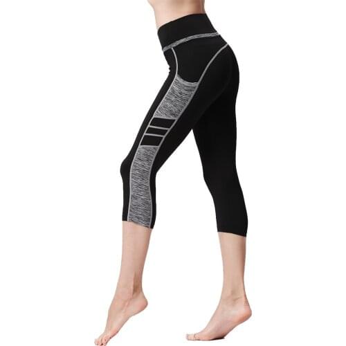 Women Capri Sports Leggings 3/4 High Waist Tummy Control Push Up Quick Dry Stretch Yoga Gym Running Tight Leggings for Fitness