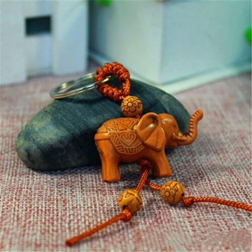 Women Men Lucky Wooden Elephant Carving Pendant Keychain Religion Chain Key Ring Keyring Jewelry Wholesale cute keychain