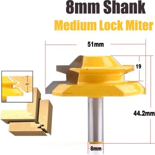 1PC 8mm Shank 45 Degree Medium Lock Miter Router Bit 3/4" Stock Milling Tool