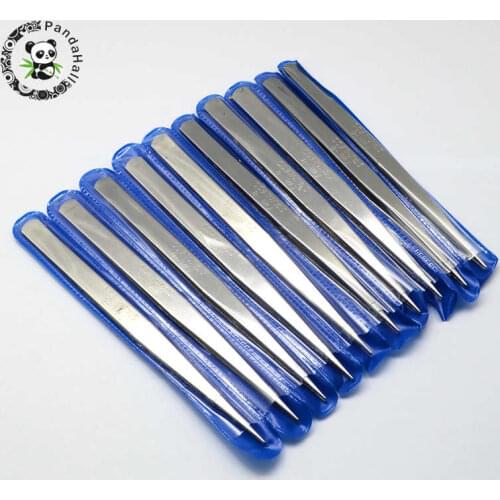 10pcs/Set Stainless Steel Beading Tweezers Set Stainless Steel Color Pick-up Repair Tools Straight Eyelash Tweezers 150x9mm