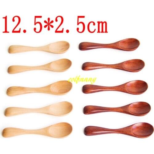 100pcs/lot High quality 12.5*2.5cm Honey Wood Spoon Flatware Dessert Tea Coffee Stirring Wooden spoons