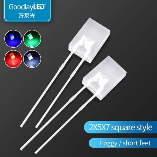 1000PCS 2x5x7mm square transparent long leg red blue yellow green light-emitting diode LED