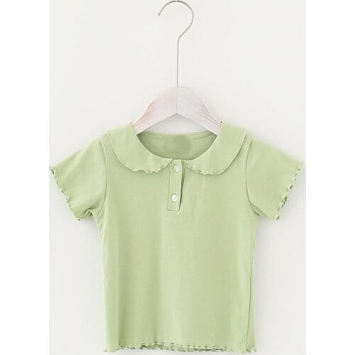 2021 Summer Cotton Baby Toddler Tops Kids Short Sleeve T Shirt Girls Childrens Clothing Princess Solid Green Blue Pink T-Shirt