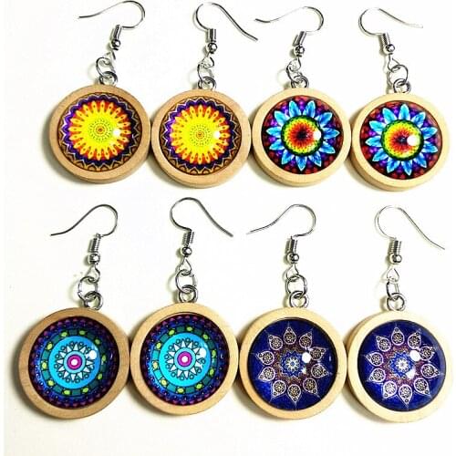 24pairs/lot Delicate ear pendants Mandala Bandanna Buddhism, Zen jewelry Glass Cabochon Drop Earrings for party gift