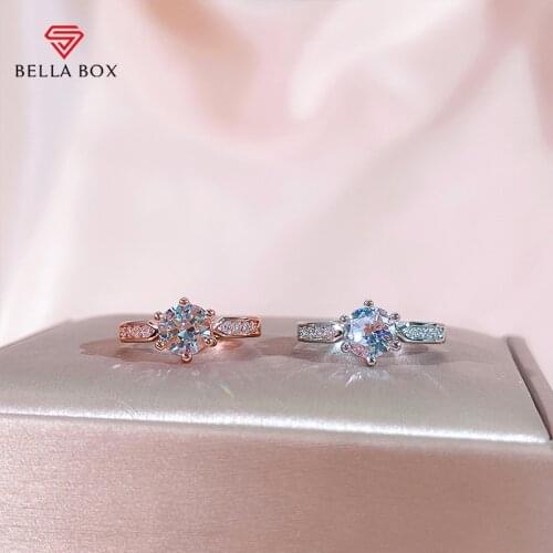 BELLA BOX Luxury 925 Sterling Silver Ring With 5A Zircon Gemstones Open Adjust Ring Female Wedding Engagement Gift Wholesale