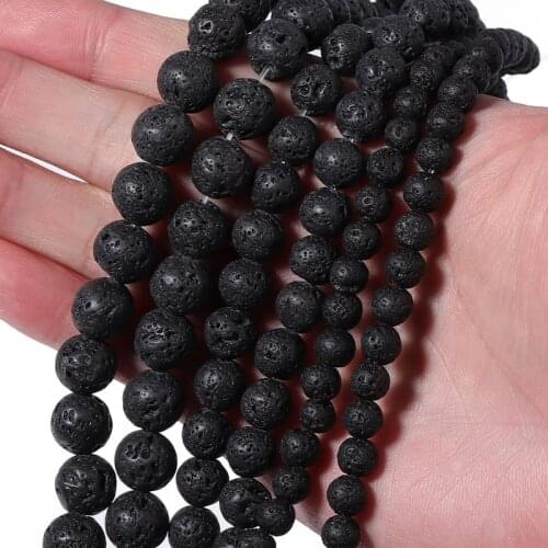 4-12mm Natural Stone Beads DIY Black Volcanic Lava Beads Lava Stone Beads Round Volcanic-Stone Wholesale for Jewelry Making