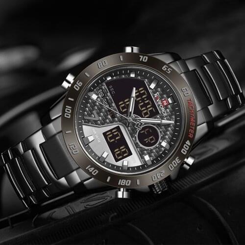 NAVIFORCE Mens Watches Casual Business Waterproof Luminous Dual Time Digital Stainless Steel Big Dial Male Clock Wrist Watches