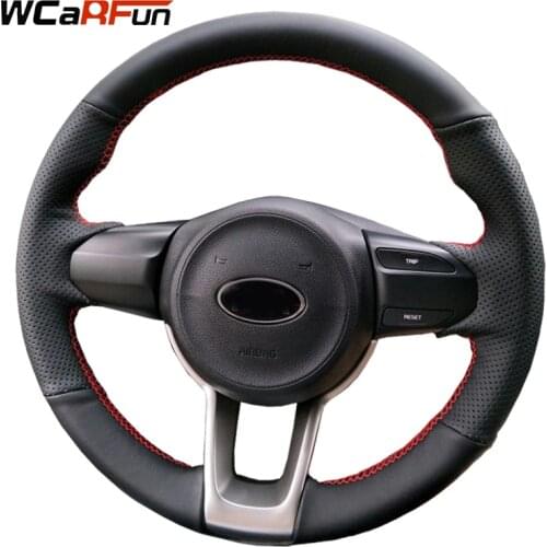 WCaRFun Black Genuine Leather Car Steering Wheel Cover for Kia Picanto 2017 2018 Morning 2017 Rio K2 KX CROSS