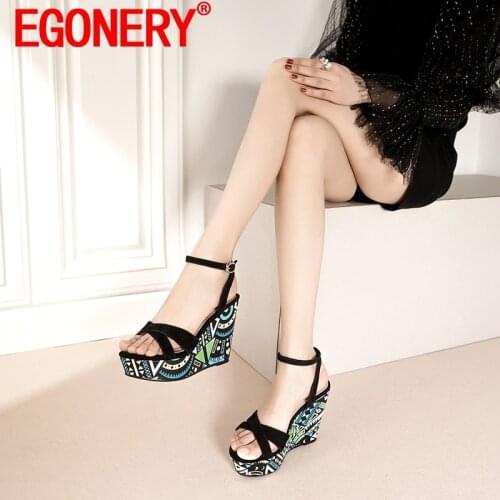 EGONERY Women Fashion Sandals summer New Style Concise Comfortable Slope Heel Round Toe Mature chromatic colour bottom