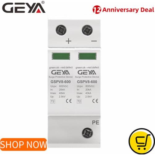 GEYA 2P DC 600V Din Rail SPD House Surge Protector 3Phase 1000v DC SPD Surge Protector