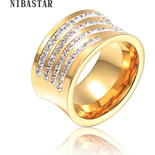 NIBA Crystal Rings For Women Clear Rhinestone Stainless Steel Wedding Female Teen Jewelry