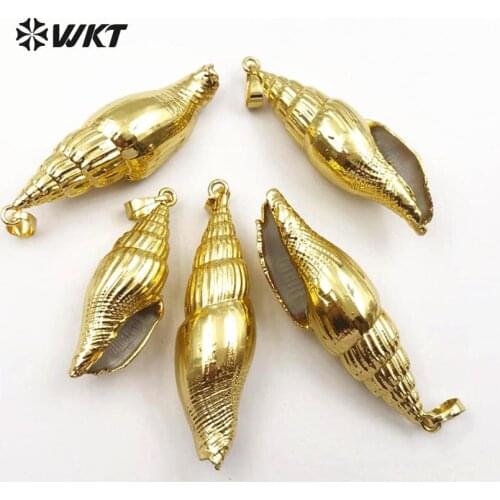 WT-JP029 WKT Special Push Shell Pendant With Full Gold Color In High Quality Pendan For Women Jewelry Making Findings