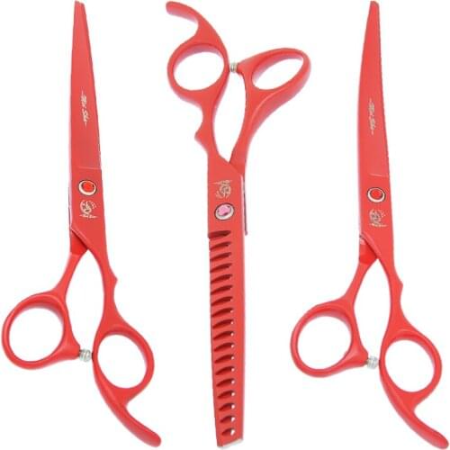 7.0" Pet Dog Grooming Scissors Kit Forceps Japan 440C Steel Straight Tijeras Curved Shears 40% Cut Rate Thinning Clippers B0030A