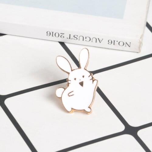 Cute Tiny White Rabbit Enamel Pin Dancing Bunny Lapel Pin Brooch Badge Backpack Denim Jackets Jewelry Gift Animal Pins for Kids