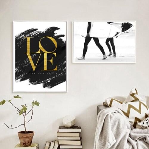 Minimalist Poster Black White Canvas Double Surfing Love Word Photography Painting Art Print Wall Picture Living Room Home Decor
