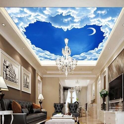 Custom 3D Mural Wallpaper Heart-shaped Blue Sky White Clouds Ceiling Frescoes Living Room Bedroom Ceiling Wall Papers Home Decor