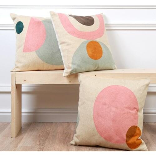 Geometric Cotton Canvas Embroidery Throw Cushion Cover Sofa Home Living Room Decorative Outdoor PillowCover 40867