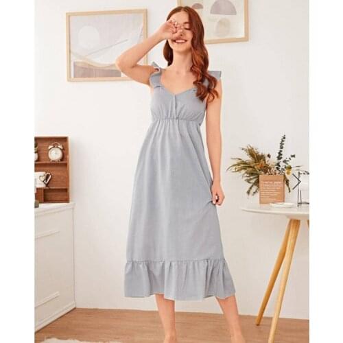 Fresh Princess Retro Palace Sexy Nightdress Cotton Hemp Grey Sling Gown Summer Womens Nightwear Home Wear Sleepwear