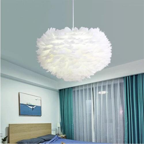 Nordic Feather E27 Pendant Lamp Creative Fairy Hanging Lamp Goose Feather Bedroom Dining Room Loft Chandelier Ceiling Droplight