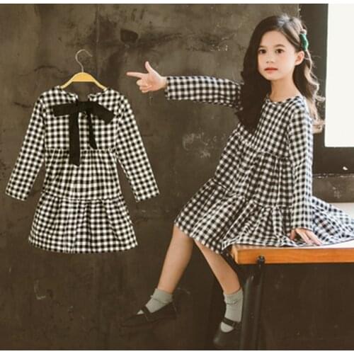 New Girls Dresses Teen Girl Dress Princess Plaid For Kids Dresses Long Sleeves Vestidos Teenage Girls Clothing 9 10 12 13 Years