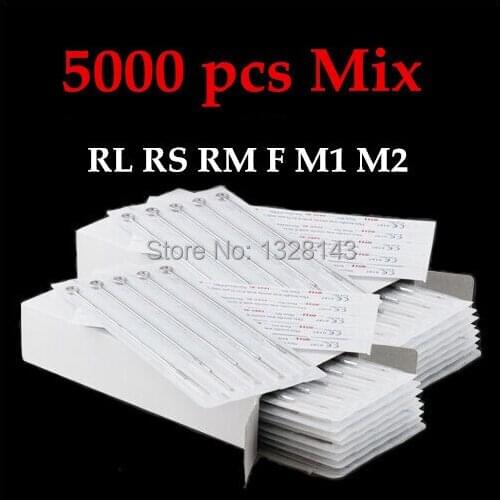 Wholesale - 5000Pcs Assorted Disposable Sterile Tattoo Needles Mixed Size For Tattoo Ink Cups Tips Kits Sold FreeshippingDHL