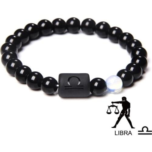 Couple Bracelet 12 Zodiac Signs Constellation Natural Stone Beads Charm Bracelet for Women Men Firends Birthday Jewelry Gifts
