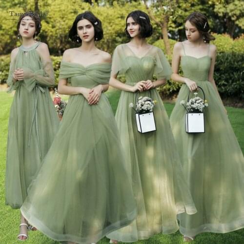 Bridesmaid Dresses 2021 Long Sage Green Women Wedding Event Party Prom Dresses Lace Up A-Line Sleeveless Vestido JQ822