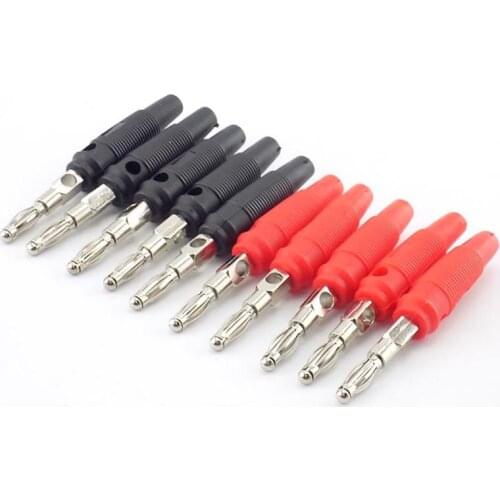 10pcs 4mm Banana Plug Connectors Red Black Solderless Side Stackable For Musical Speaker Video Audio DIY adapter