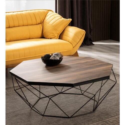 Roman Black Metal Pedestal, Walnut Veneer Center table coffee tables table basse furniture living room table
