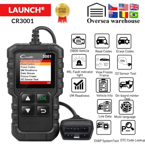 LAUNCH Code Reader CR3001 OBD2 Scanner Engine Fault CAN Scan Tool with Full OBDII Functions with Multilingual free update online