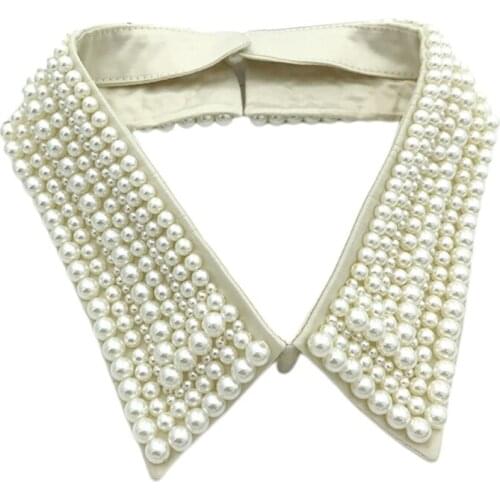 Q39C Detachable Collars with Full Covered Pearls Decoration in Royal Retro Style Pearl Covering in Classic Retro Style