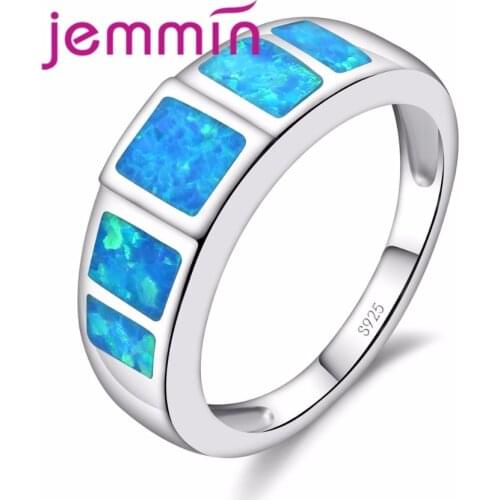 S925 Sterling Sliver Ring S925 Marked 5 Square Blue Opal Wide Band Ring Just Sample Design For Women And Men