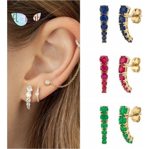 925 Sterling Silver Ear Needle Crystal Stud Earrings Geometric Zircon Piercing Gold Color Earrings For Women Jewelry Pendientes