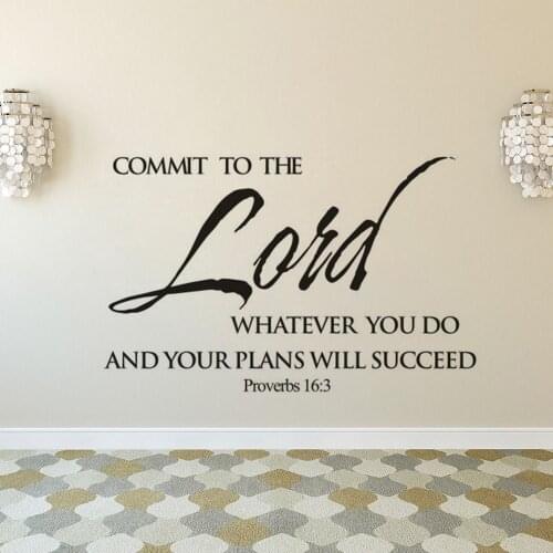 Bible Verse Vinyl Wall Sticker Home Decor Proverbs 16:3 Quote Wall Vinyl Decal Commit To The Lord Bible Text Vinyl Sticker AZ076