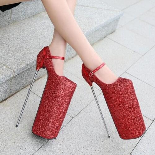 30cm Super High Heeled Pumps Thin Heel Stage Performance Shallow Mouth Sequin Single Shoes Woman Sexy Night Show Platform Shoes